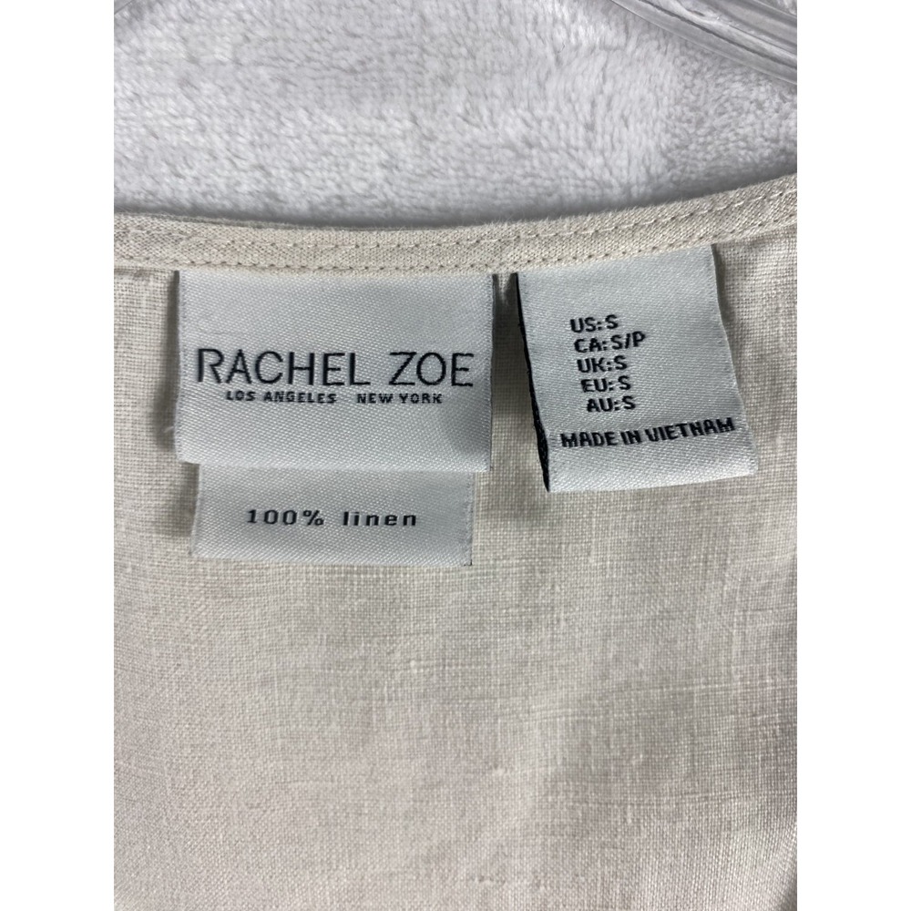 Rachel Zoe Midi Dress Women Sz S Cream 100% Linen Coastal Summer Resort - Picture 7 of 9